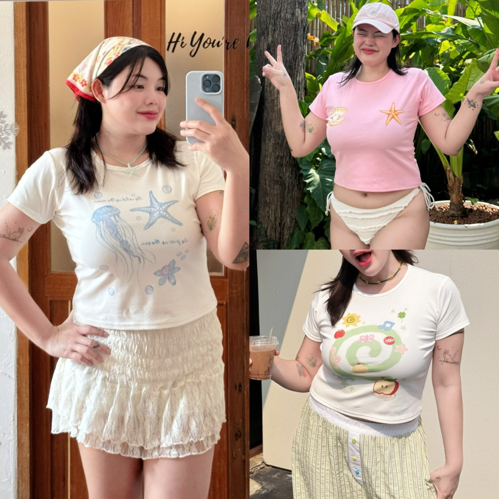 Samesize Baby T  เสื้อเบบี้ที ผ้านุ่ม ยืด ทรงพรางหุ่น ใส่แล้วมีเอว สกรีน DTG  มีไซส์สาวอวบ อก-70“