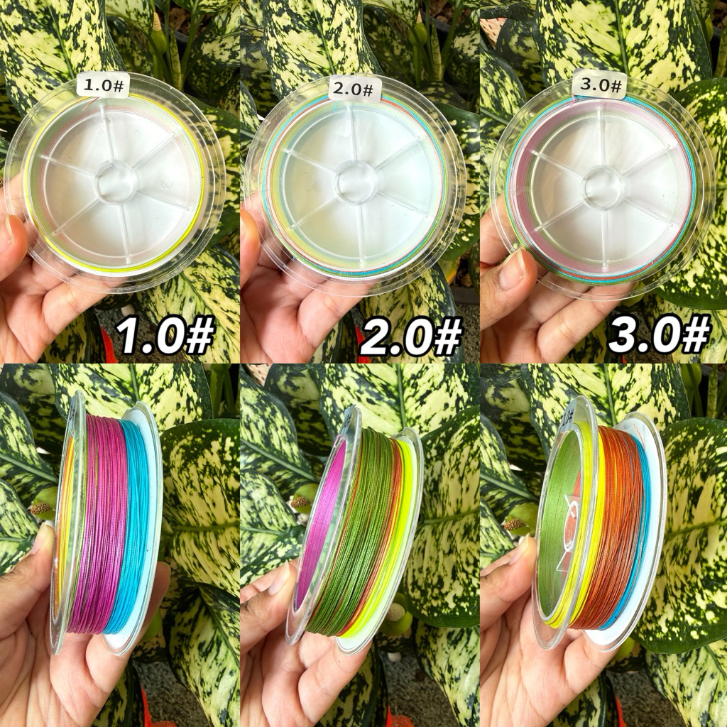 สายPE ถัก 8 สาย ความยาว 100เมตร มีทั้งหมด 3เบอร์ สีรุ้งสีสันสวยงาม