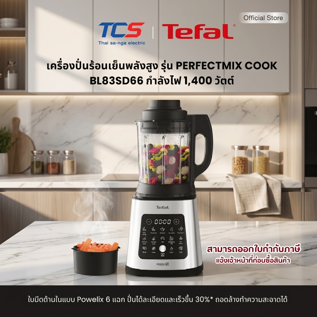 Tefal เครื่องปั่นร้อนเย็นพลังสูง รุ่น PERFECTMIX COOK BL83SD66 กำลังไฟ 1,400 วัตต์