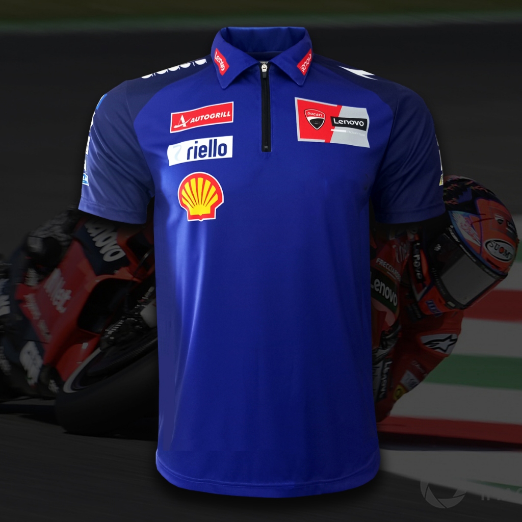 เสื้อ MotoGP เสื้อโปโลคอซิปทีม ดูคาติ เลโนโว่ สีน้ำเงิน #MG0164 พิมพ์ทั้งตัว ไซส์ S-5XL
