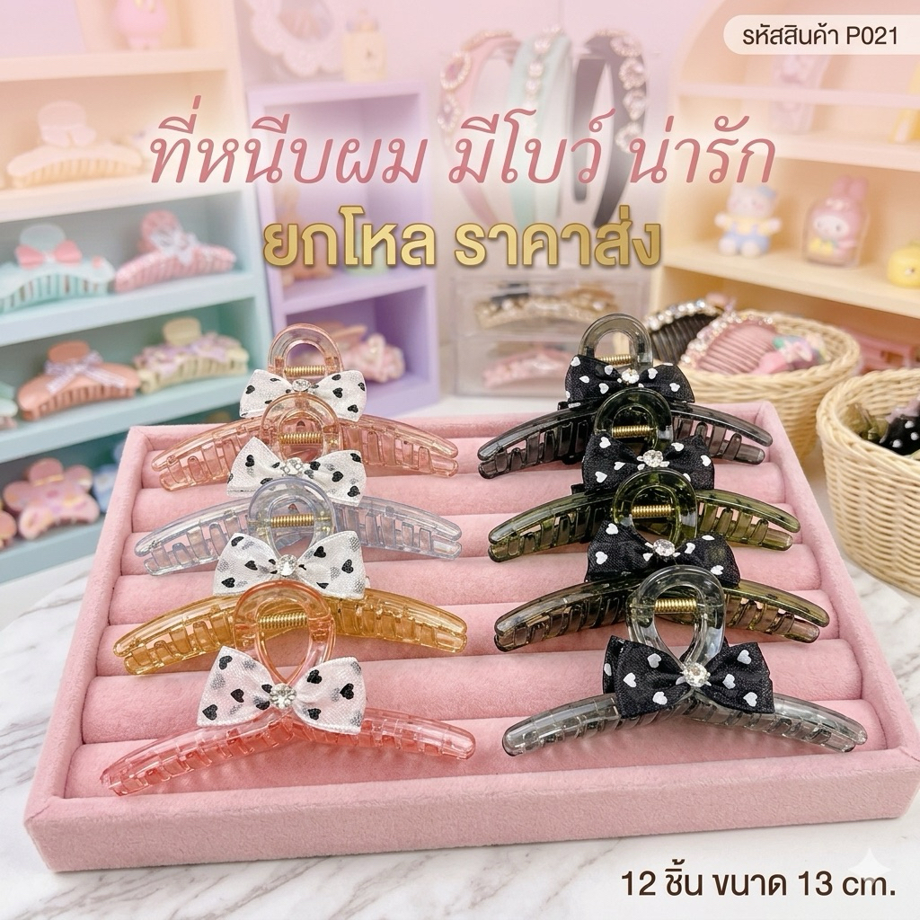 🌷ยกโหล🌷ที่หนีบผมคุณภาพ หนา ลายน่ารักๆ มีราคาส่ง (สินค้าพร้อมส่งจากกรุงเทพ)p021