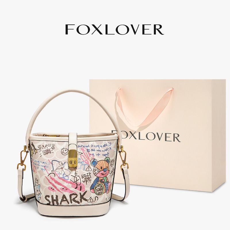 FOXLOVER กระเป๋าสะพายข้าง ผู้หญิง ทรงถัง น่ารักทันสมัย ซีรีส์กราฟฟิตี