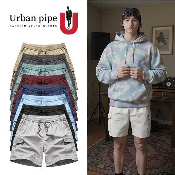 Urban Pipe กระเป๋ากางเกงขาสั้นผู้ชาย รุ่น 2260 ผ้ายืด 100% Cotton ทรงสบาย ขนาด 28-34 เหนือเข่า เอวยางยืด 4 กระเป๋า แบบ