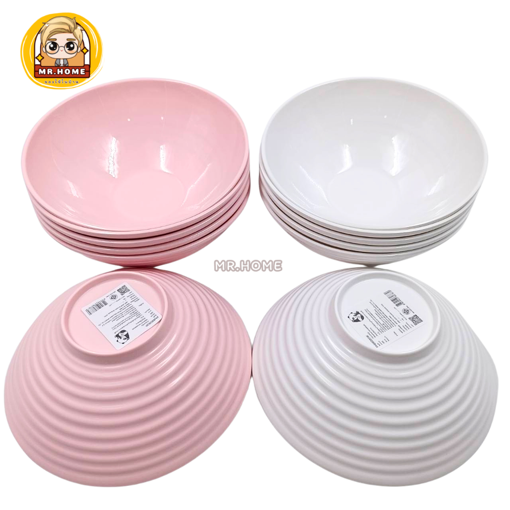 ชาม8นิ้ว ใส่ราเมง ลายก้นหอย สีพื้น ฟ้า ชมพู (ชุด 6 ใบ)