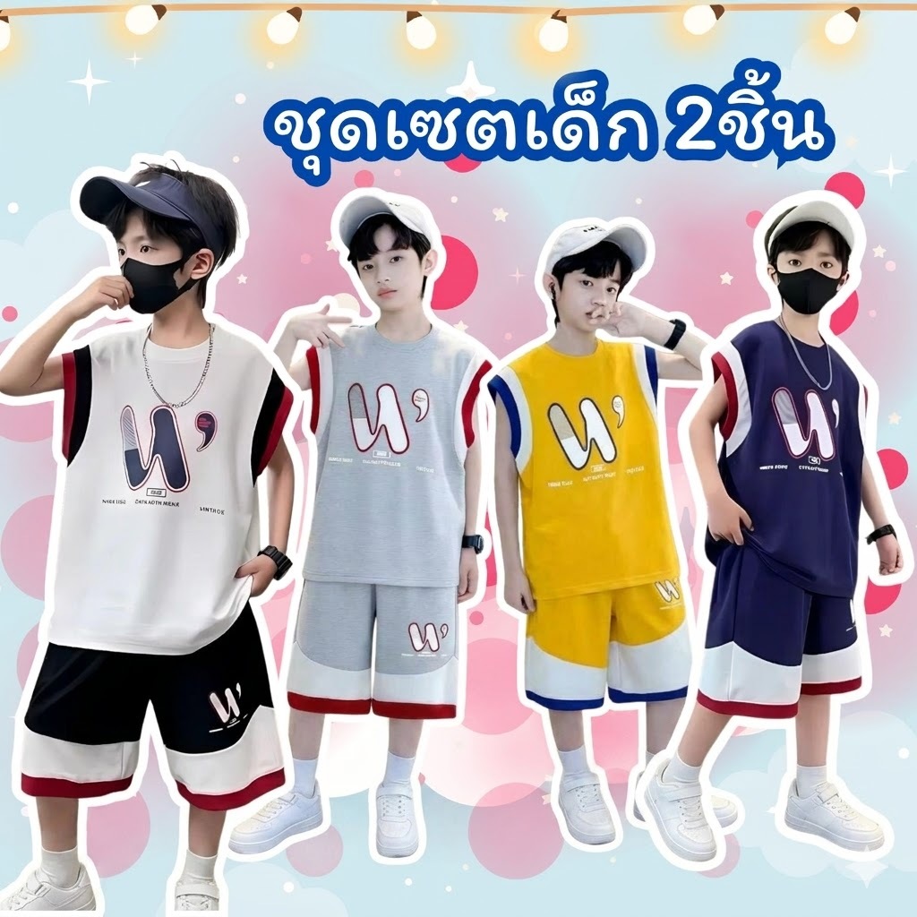 Dolemi Baby เสื้อแขนสั้น+ กางเกงขาสั้น เซ็ตแขนกุด สกรีนตัว2 สี  เซท 2 ชิ้น   ใส่เที่ยวเท่ห์ๆ ด้วยชุดเซท เนื้อผ้านุ่ม