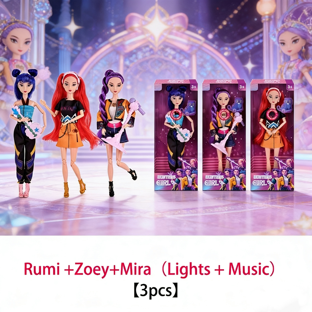 ด้วยแสงสีและเสียงดนตรี ของเล่นตุ๊กตา kpop demon hunter Zoey Mira Rumi Action Figure ชุดของเล่นเด็กของขวัญ สินค้าพร้อมส่ง