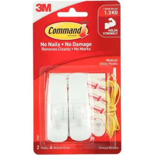 3M Command ตะขอแขวน รุ่น 17001 2 ชิ้น/แพ็ค ขนาดกลาง รับน้ำหนักได้สูงสุด 1.3 กิโลกรัม