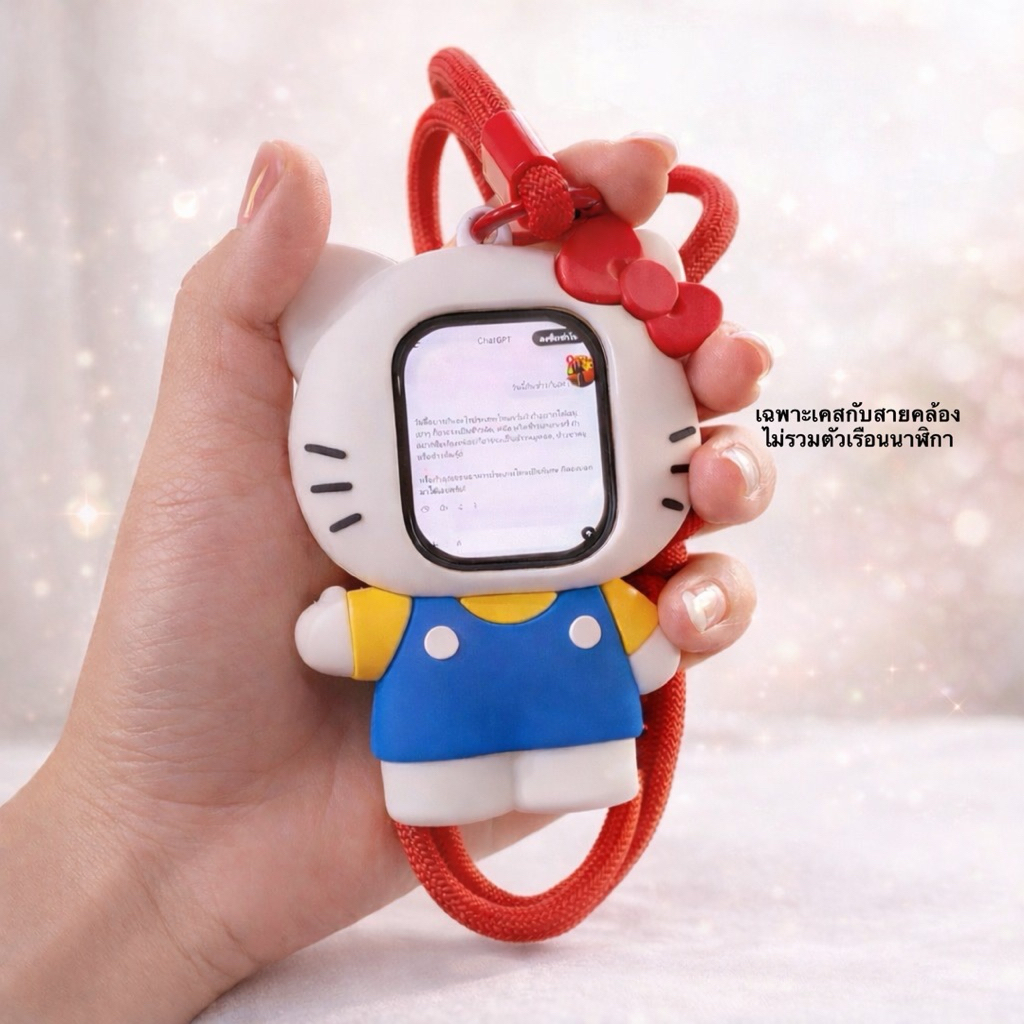 เคสซิลิโคนลายแมว เคส การ์ตูนสีชมพู พร้อมสายคล้องคอ (ไม่รวมตัวเครื่อง) เคสขนาด 49mm สำหรับ CD5G CD20P