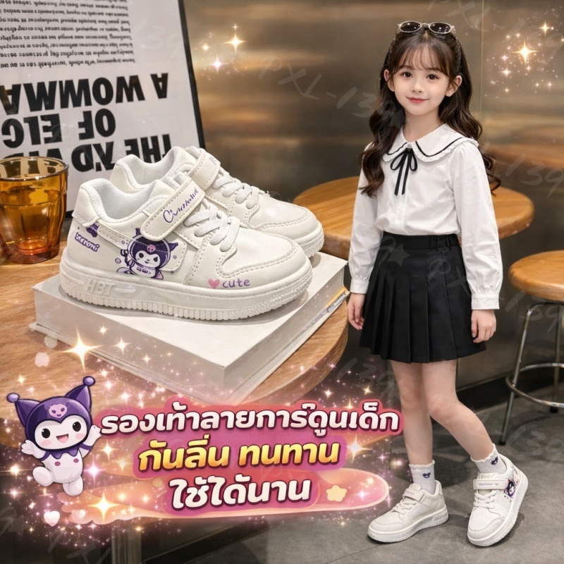 รองเท้าเด็กผู้หญิง ผ้าใบแฟชั่น นุ่มสบาย กันลื่น ใส่ไปโรงเรียนได้ น้ำหนักเบา ทนทาน