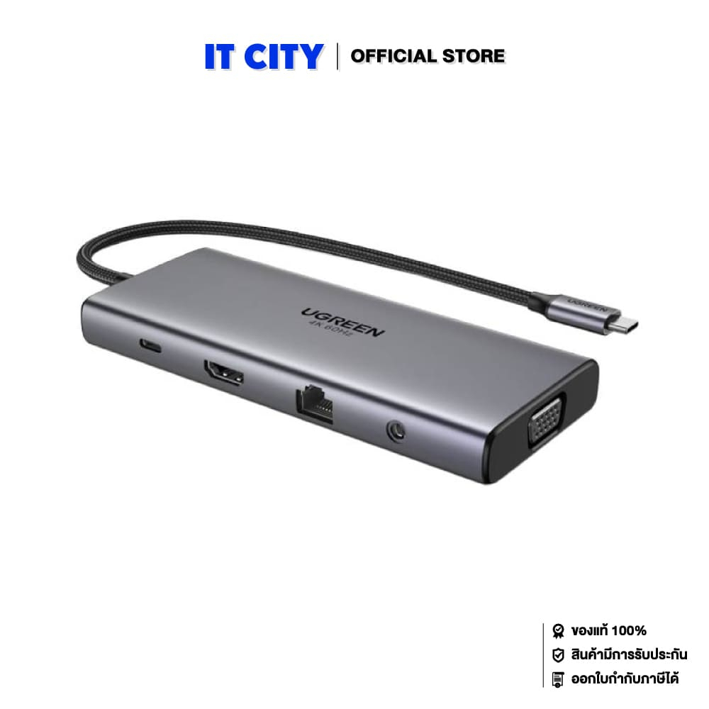 UGREEN 11in1 USB-C to USB3.2*1+ USB 3.0*1+USB C 3.2*2 + HDMI+VGA+LAN+TF/SD+AUX 3.5mm with PD(Alu Gray) 45520 AC2-001467