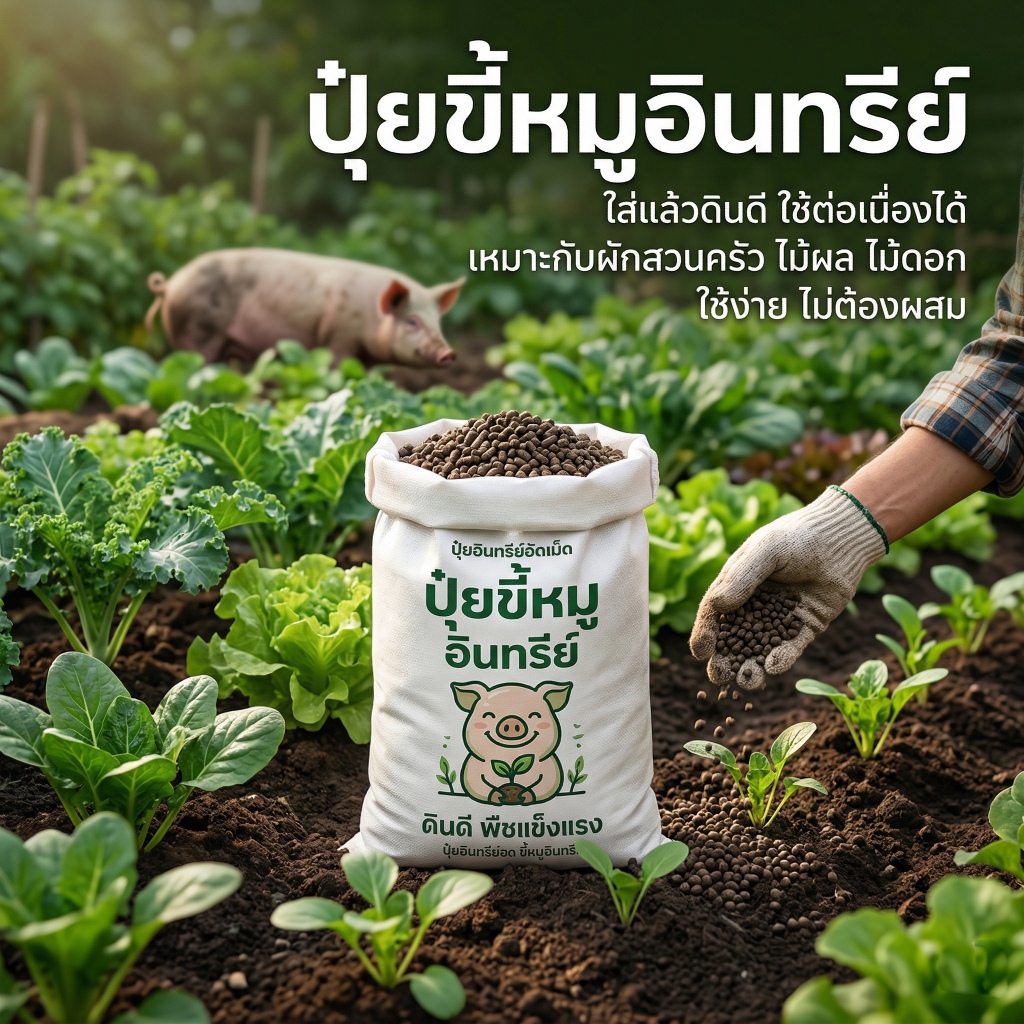 ปุ๋ยขี้หมูอัดเม็ด เร่งโตไว ใบเขียวเข้ม ปลอดสาร ใช้ได้ทุกพืช ขนาด 2 kg.