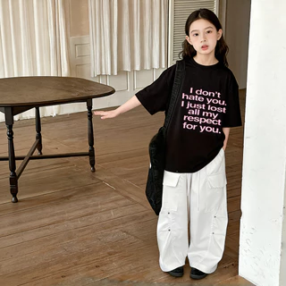 PRINCESS KESLI ชุดเชทเด็กผู้หญิง เสื้อยืด+กางเกงคาร์โก้ สไตล์หลวม ใส่สบาย สไตล์เกาหลี สำหรับผู้ใหญ่/วัยรุ่น