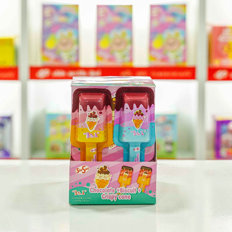 Ice Cream Chocolate Biscuit 3in1  บิสกิตช็อกโกแลตแท่งสุดคิ้วท์ (1 กล่อง 12 ชิ้น)