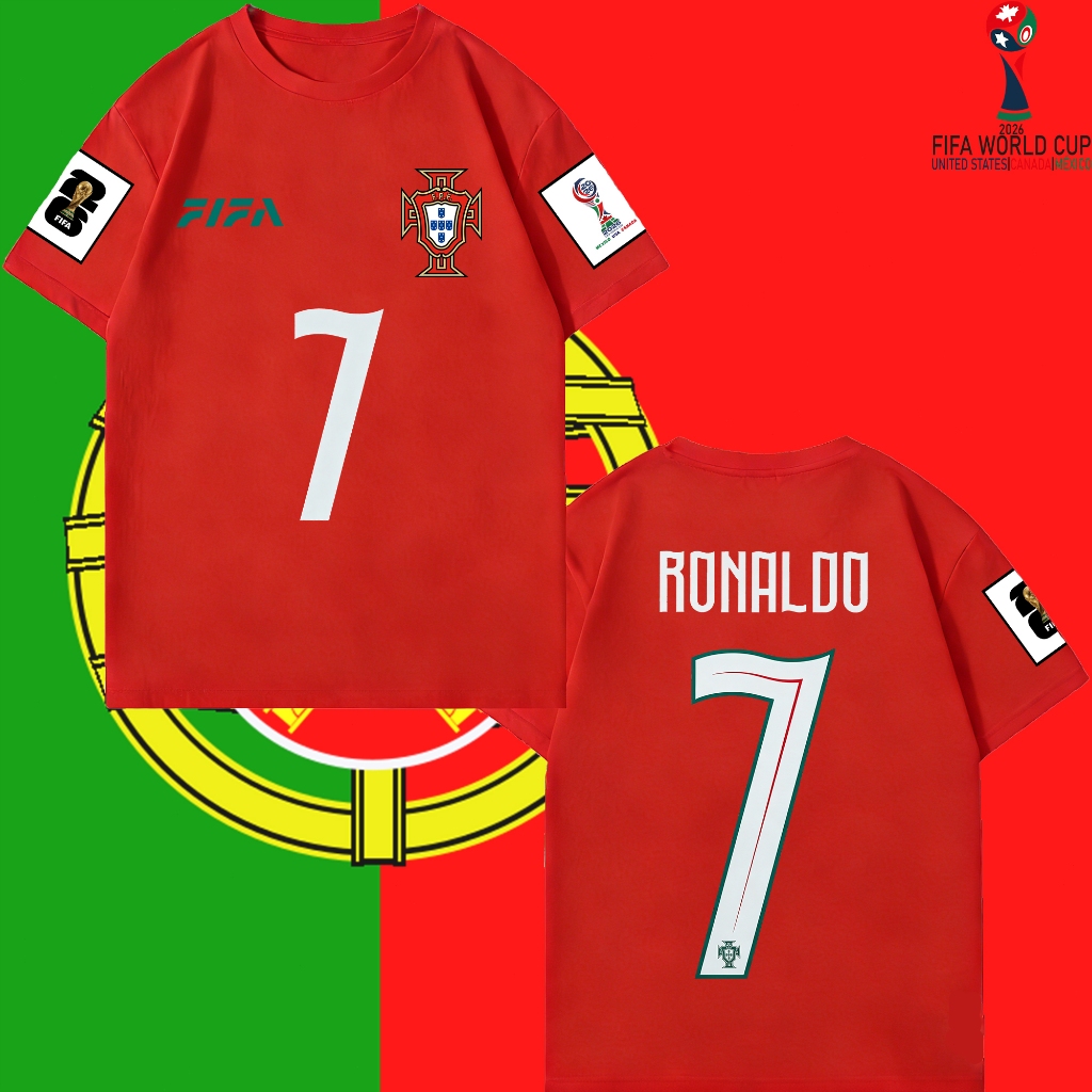 NEW/World Cup/ซี โรนาลโด/โปรตุเกส ฟุตบอล T-shirt No.7 Cristiano Ronaldo Fan jersey/ระบายอากาศ/Unisex/Cotton 100CM-5XL