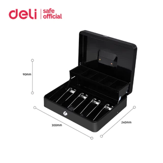 Deli กล่องเหล็กเก็บเงิน เซฟหิ้ว เซฟพกพา มีช่องแยกเก็บเหรียญและแบงค์ ระบบความปลอดภัยดี Cash Box