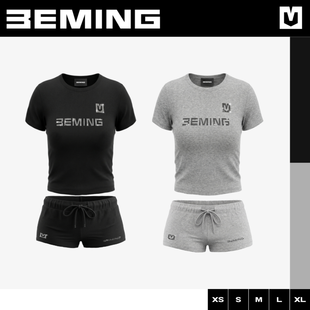 BEMING Glint - เสื้อเบบี้ทีและกางเกงขาสั้น โลโก้ปักเพชร BEMING