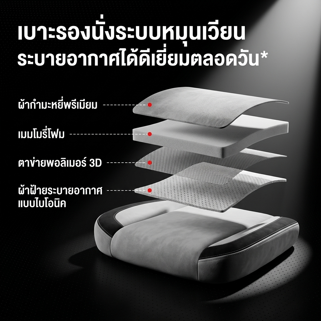 BeErgo เก้าอี้เกมมิ่ง เก้าอี้คอม นั่งไม่ร้อน ผ้าพรีเมียม พร้อมส่ง เอน 135° มีที่พักเท้า รับ 150KG รูปที่ 8