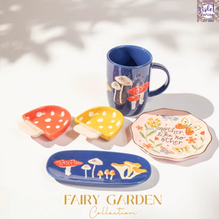 Violet Flamingo Fairy Garden Collection – จานเซรามิคลายเห็ด ผีเสื้อ และดอกไม้สไตล์คอทเทจคอร์ (Cottagecore)