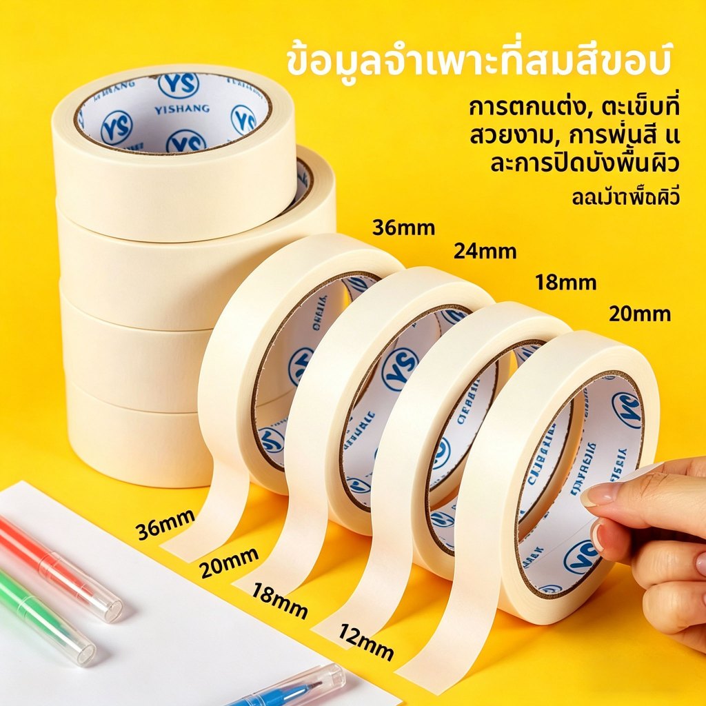 Jemos เทปกระดาษกาวย่นพรีเมียม กันซึม ไม่ทำลายพื้นผิวไร้คราบ ทนความร้อน เหมาะพ่นสี ทาสี ศิลปะ