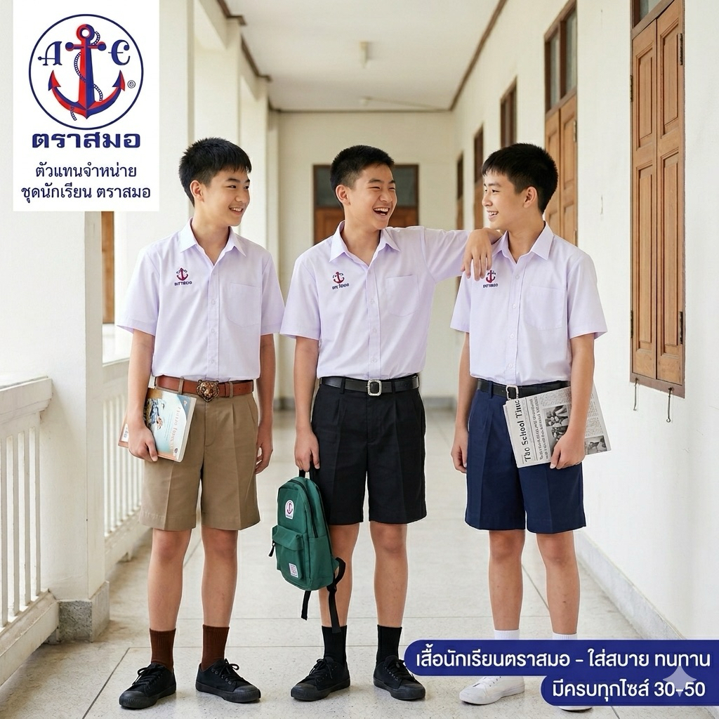 เสื้อเชิ้ตนักเรียนชาย ตราสมอ ของแท้ มีบิลเบิกโรงเรียนและของแถม