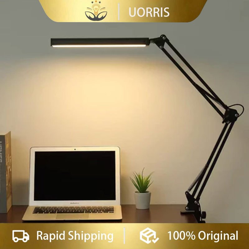 UORRIS โคมไฟตั้งโต๊ะ LED พร้อมพอร์ต USB สำหรับอ่านหนังสือ มีคลิปหนีบสองหัว พับได้ เหมาะสำหรับใช้ภายในอาคาร ถนอมสายตา