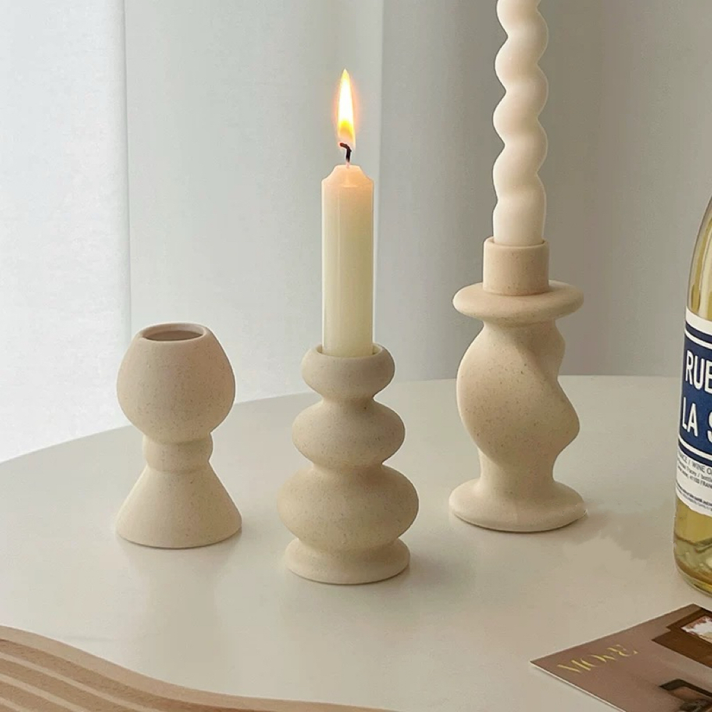 OurHome [พร้อมส่ง] เชิงเทียนเซรามิกไม่เคลือบเงาสไตล์นอร์ดิก Nordic unglazed ceramic candlestick holder เชิงเทียนอาหารค่ำ
