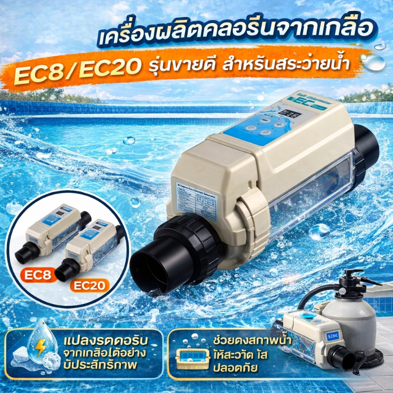 EC8/EC20 เครื่องผลิตเกลือคลอรีนในสระน้ำเกลือ การทำความสะอาดและฆ่าเชื้อโรคในสระว่ายน้ำ for สระว่ายน้ำ