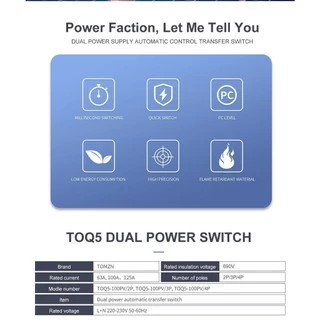 ATS 2P 63A/100A Dual Power ATS สวิทช์ ไฟฟ้า ats Automatic transfer switch เวลาในการเปลี่ยนน้อยกว่า 30ms