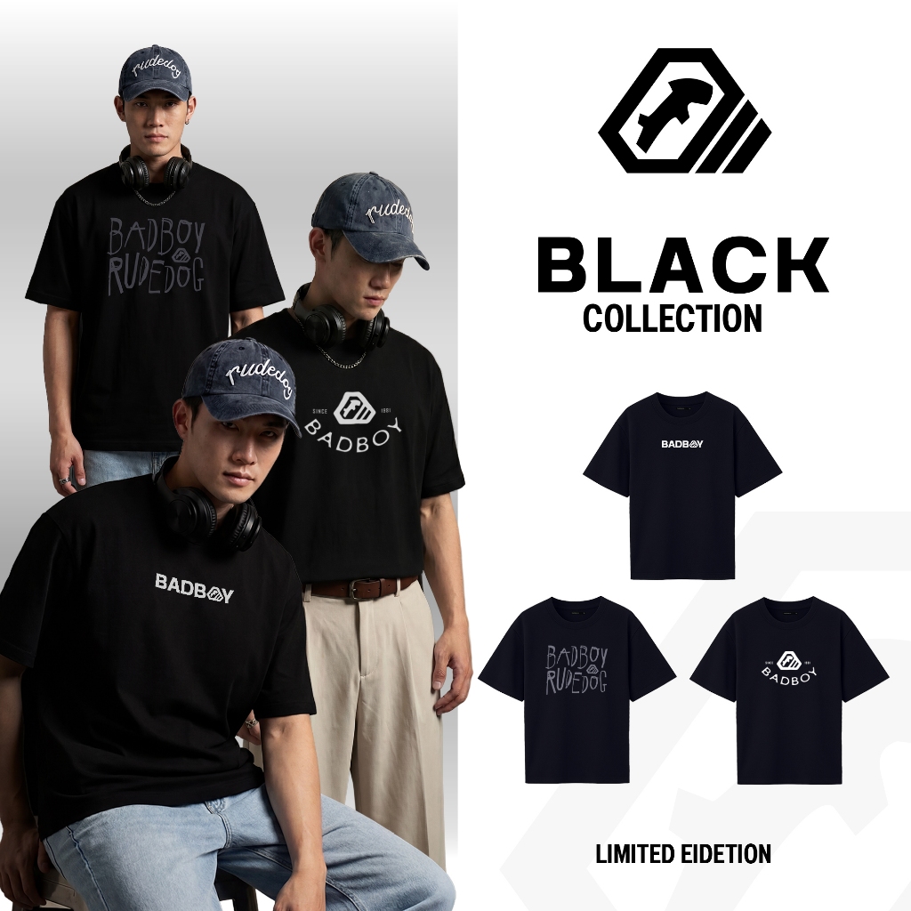 เสื้อยืดโอเว่อร์ไซส์ RUDEDOG เนื้อผ้า Double Layer -BLACK COLLECTION
