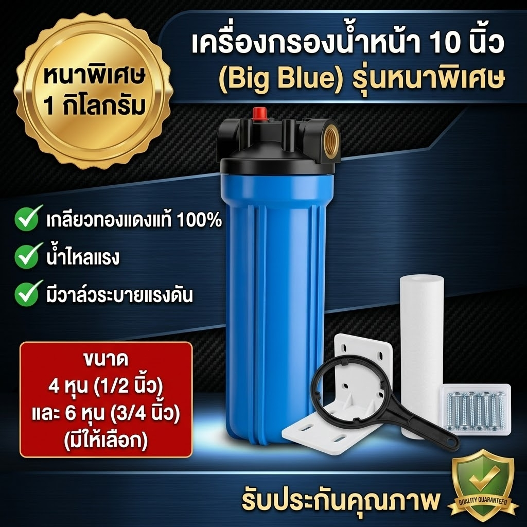 ชุดเครื่องกรองน้ำใช้ 10 นิ้ว รุ่นทนแรงดันสูง เกลียวทองแดง 4/6 หุน แถมฟรีฉากยึดไม่เป็นสนิมและไส้กรอง