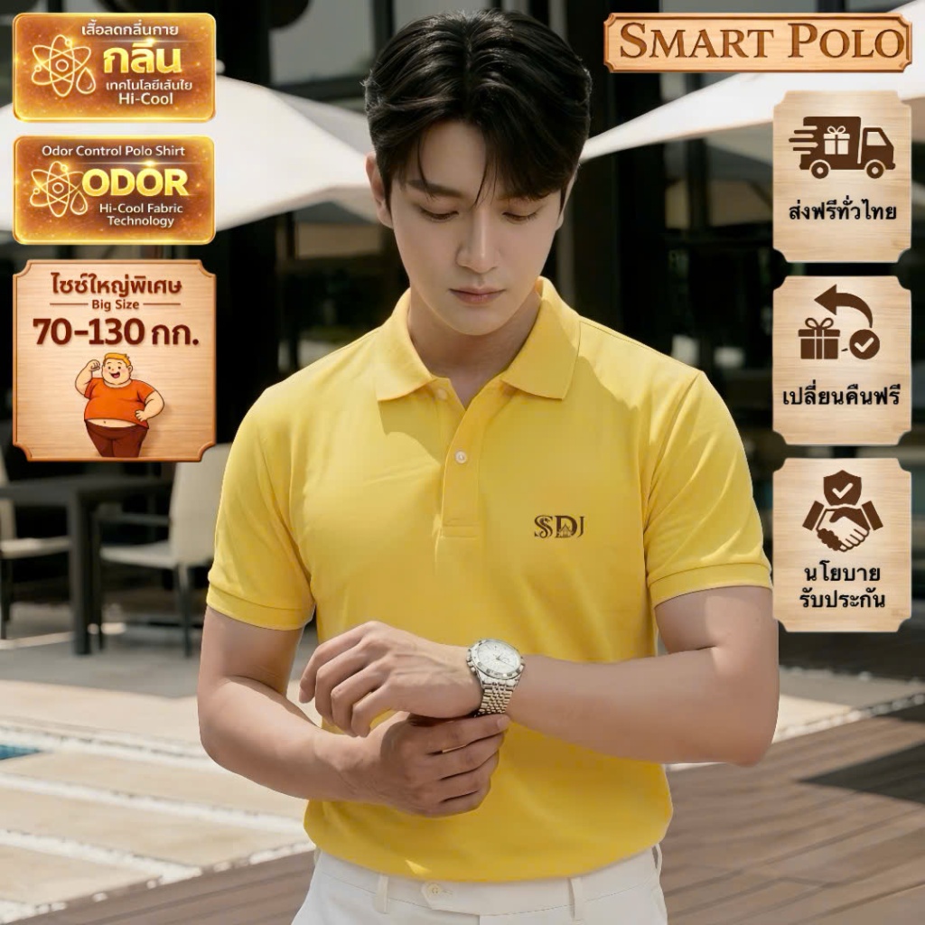เสื้อ Smart polo SDJ1 ใช้ผ้า Hi-Cool Premium S- 5XL (45-130กก.)ใส่แล้วเย็นสบาย ไม่อับเหงื่อ ลดกล