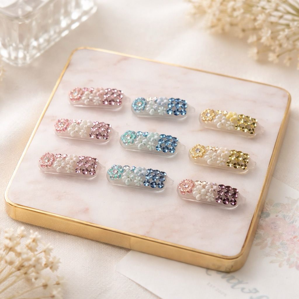Madore กิ๊บสัตว์เลี้ยงคริสตัลดอกไม้handmadeขนาด2.5cmตัวกิ๊บเป็นพลาสติกแบบGymboreeไม่กินเนื้อเส้นผม