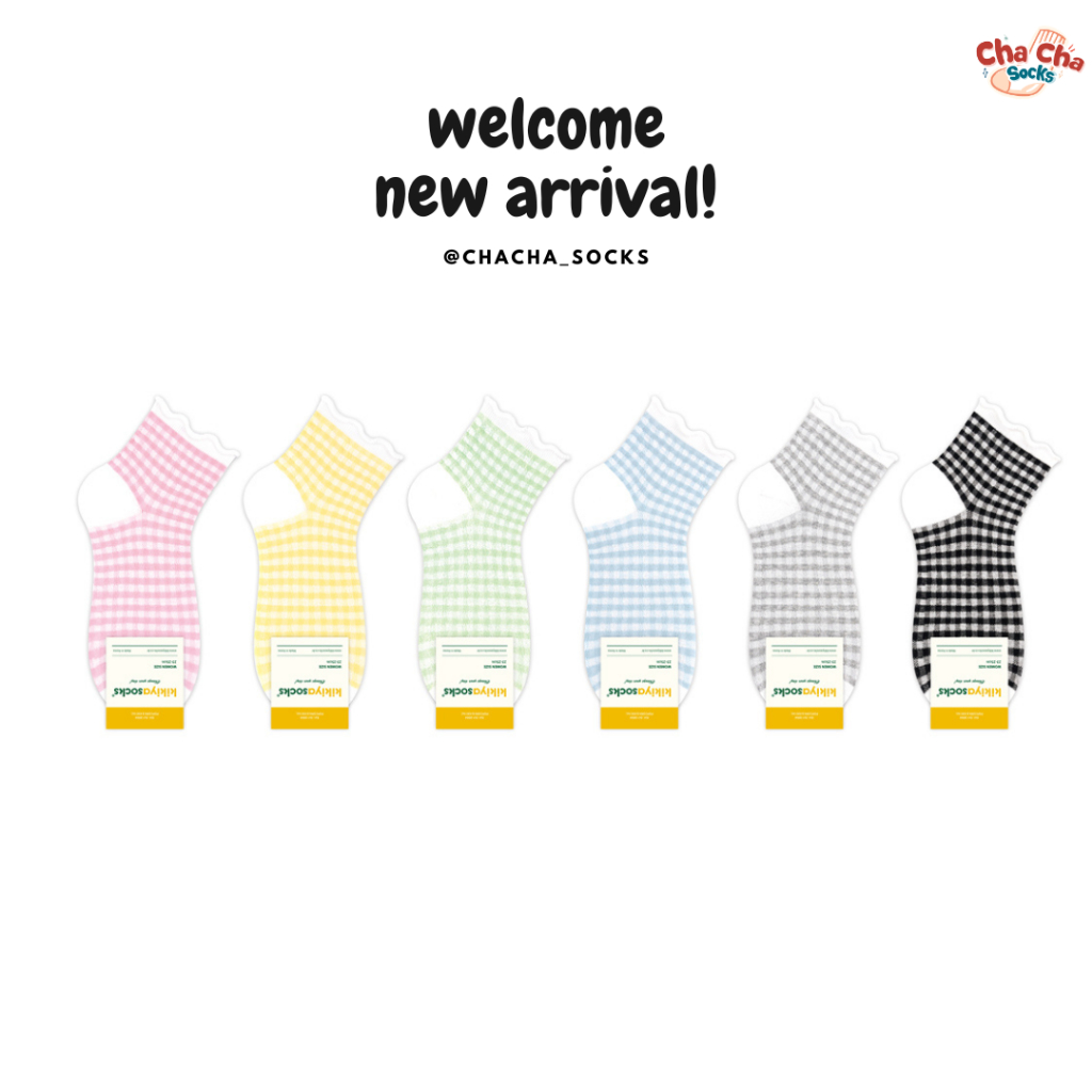 Chacha socks - ถุงเท้าข้อสั้น Check Lace middle socks แบรนด์ kikiya ถุงเท้าเกาหลี