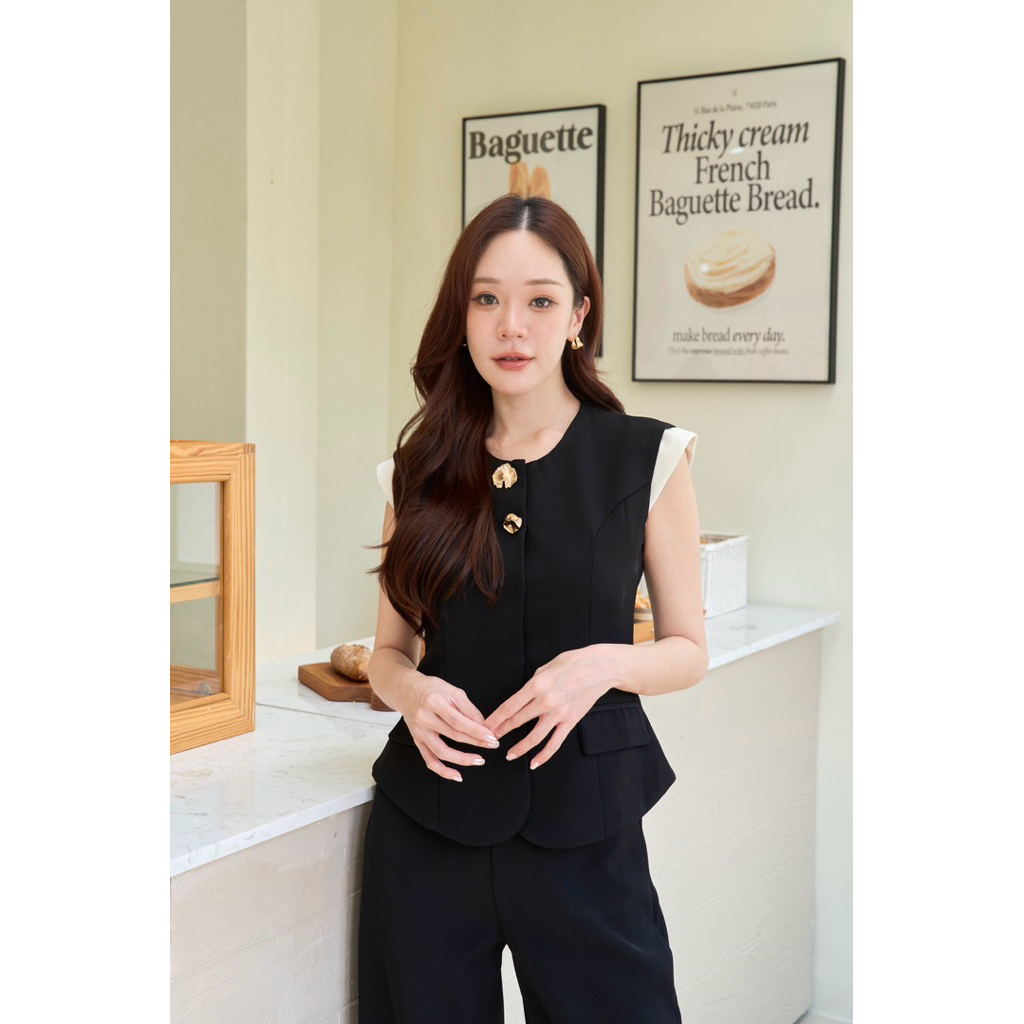 ร239 B&C SET ผ้าทิ้งตัวนุ่มมีน้ำหนัก 🖤 Set 2pcs. เสื้อแขนกุด ผ้าพรีเมี่ยมอย่างดี