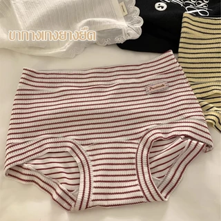 Cotton🥓L-2XL🚀 กางเกงบ็อกเซอร์สตรี 100% ผ้าฝ้ายแท้ ลายทางวินเทจ ใส่สบาย ระบายอากาศดี ป้องกันแบคทีเรีย เหมาะสำ