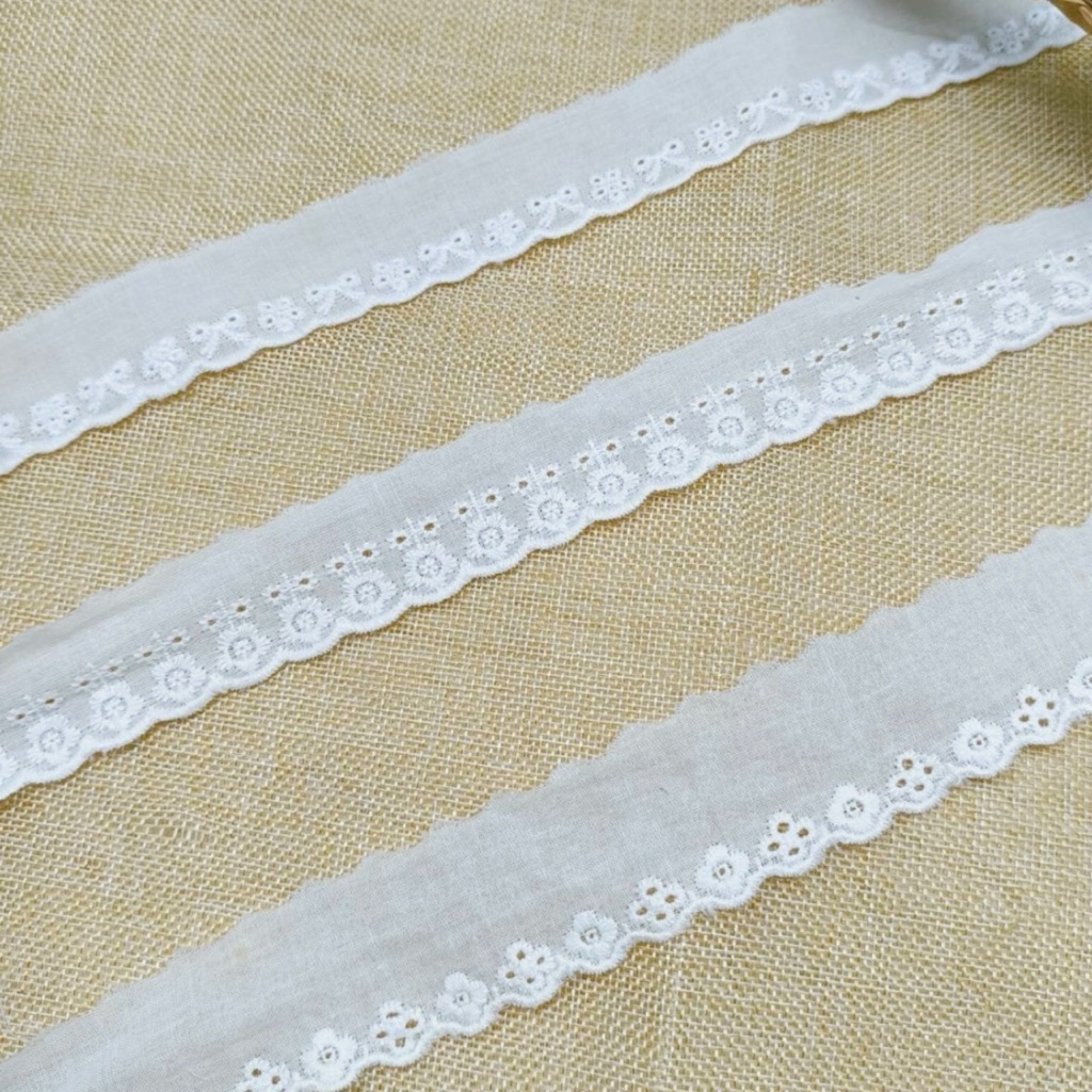 ลูกไม้แต่งชาย ขนาด 3-3.5cm. วัดครั้งละ1 หลา(90cm.) ตัดยาวต่อเนื่องได้พร้อมส่ง