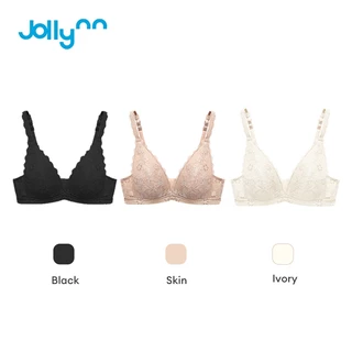 Jollynn Joy Cotton Lace Bra บราลูกไม้ไร้โครง เต้าสามเหลี่ยม ดีไซน์ทรง V โชว์ร่องอก ตะขอหลัง ฟองบาง ระบายอากาศได้ดีเยี่ยม