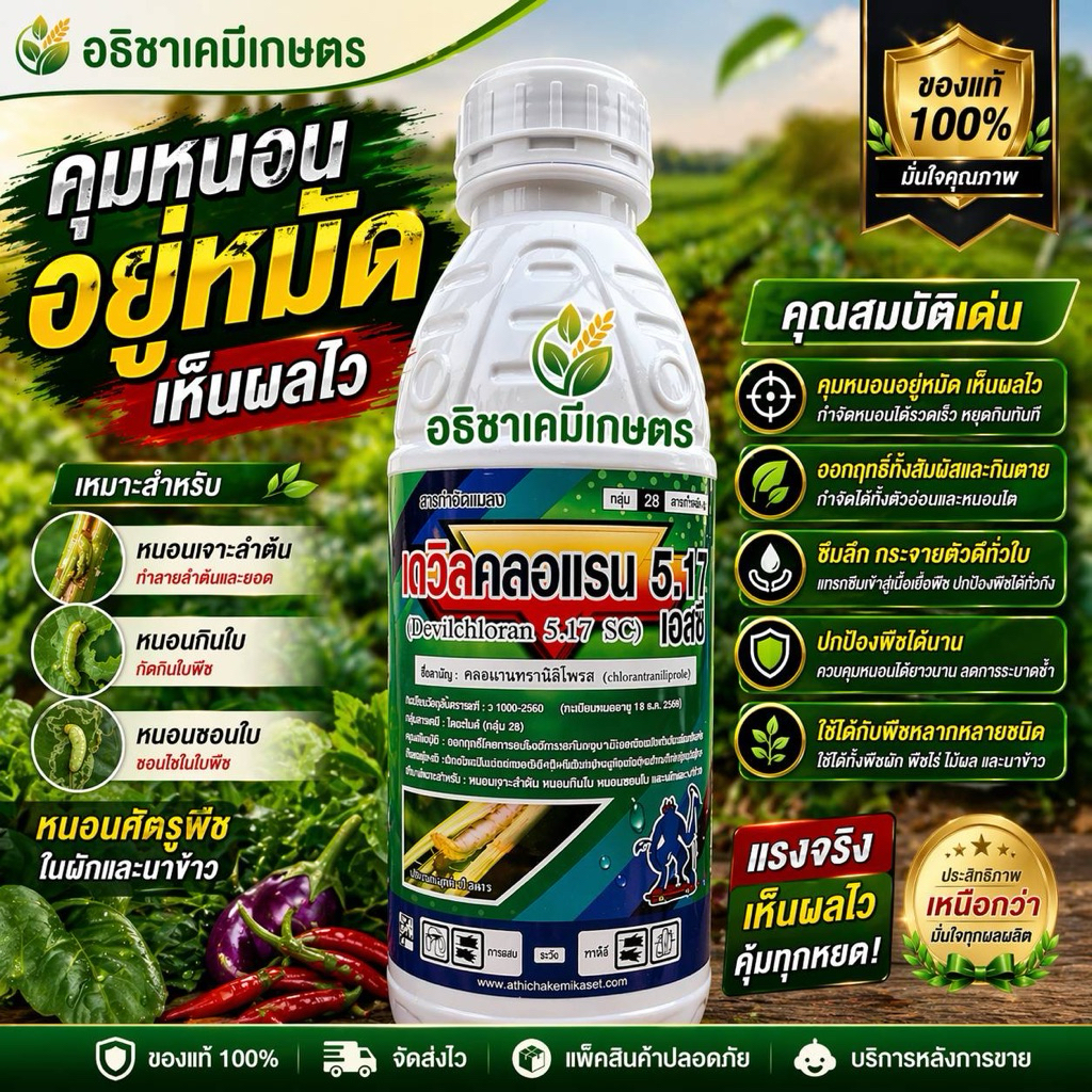 เดวิลคลอแรน 5.17sc 1ลิตร สารคลอแรนทรานิลิโพรล ยากำจัดหนอนกินใบ หนอนชอนใบ หนอนเจาะลำต้น