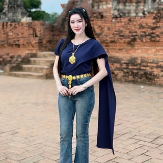 สินค้าพร้อมส่ง (เฉพาะเสื้อสไบ) เสื้อสไบประยุคสำเร็จรูป ผ้าวูลเวฟ แขนตุ๊กตา ใส่แมท งานบุญ งานบวช งานเทศกาล A7664