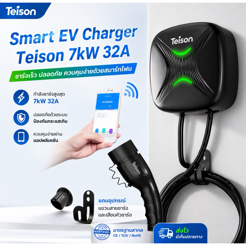 [สินค้าพร้อมส่ง] Smart EV Charger เครื่องชาร์จรถยนต์ไฟฟ้า Teison 7kW
