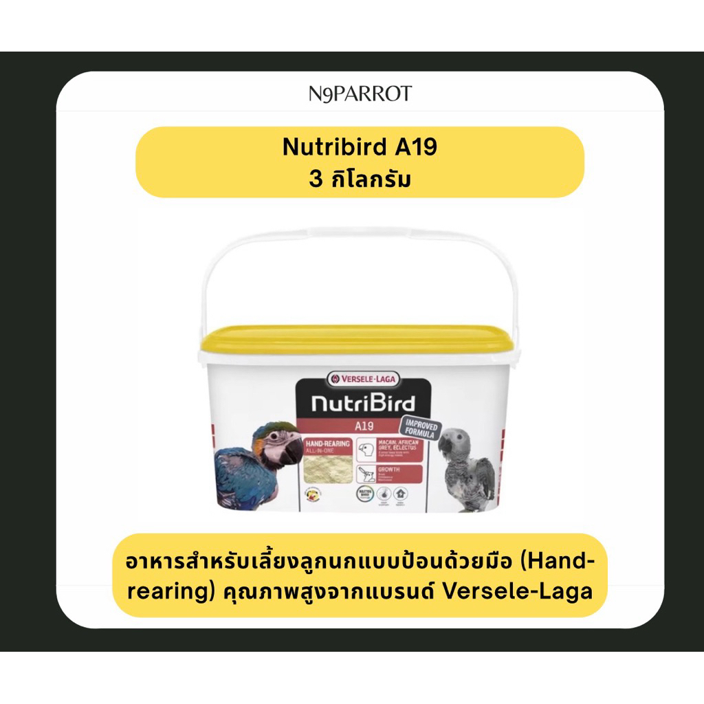 อาหารลูกป้อน NutriBird A19 สูตรไขมันสูง ฝาเหลือง ขนาด 3kg