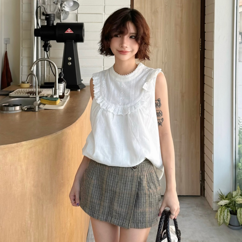 3pcs.basket Milky lace top เสื้อแขนกุดลูกไม้