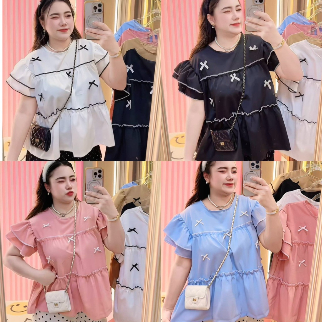 เสื้อแต่งโบว์น่ารัก 🎀 มี3สี อก32-46 สาวอวบ ✨