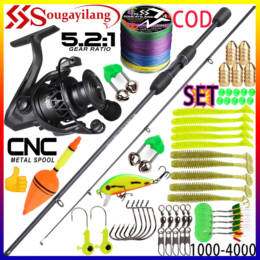 Sougayilang ✨🆕 ดคันเบ็ดคาร์บอน สปินนิ่ง รอกเบ็ด HY 1000-4000 แรงเบรค 10กก อุปกรณ์ครบชุด ตกปลาน้ำจืด น้ำเค็ม Fishing Set