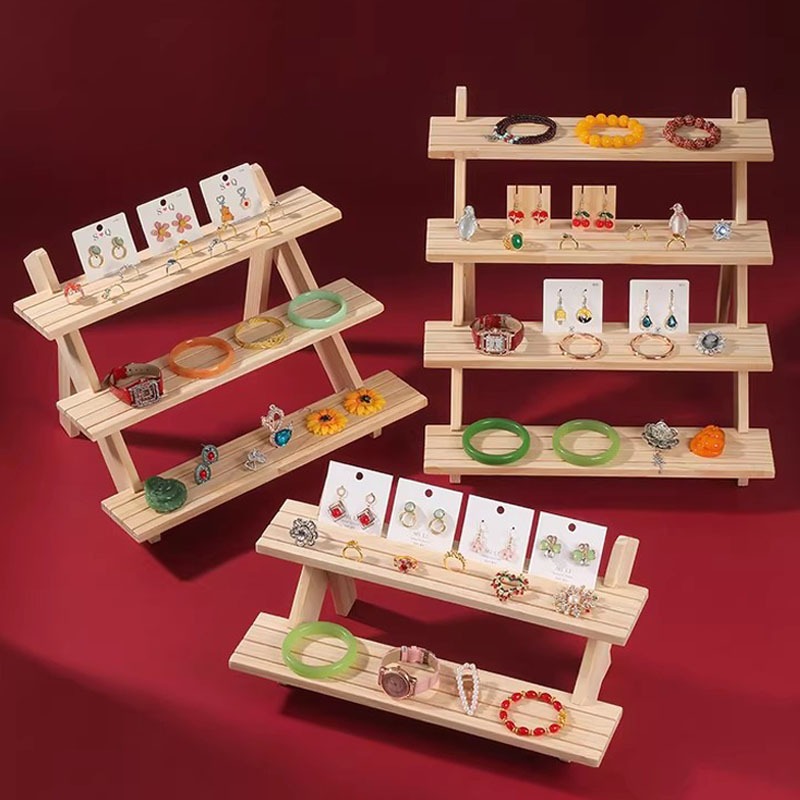 3/4 ชั้นบันไดไม้ชั้นวางเครื่องประดับถ้วย Shop Display Rack Multi-Layer Plant Candy Rack/0109