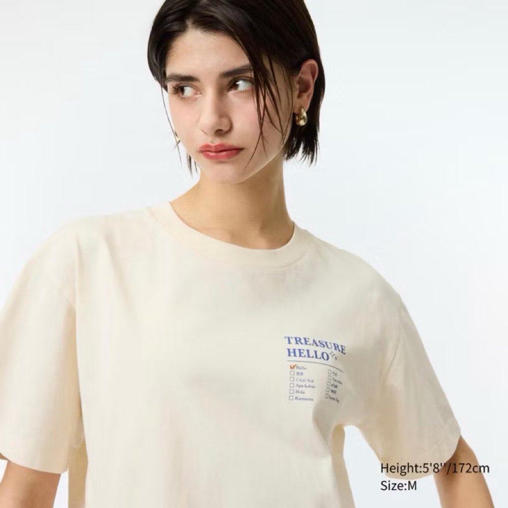 ส่งต่อ เสื้อยืด Uniqlo ลายTreasure size m มีตำหนิ