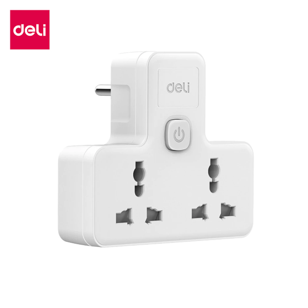 Deli ปลั๊กแปลง หัวปลั๊กชาร์จไว อแดปเตอร์สามตา 10A 2500W ช่องUSB ชาร์จเร็ว Universal Adapter