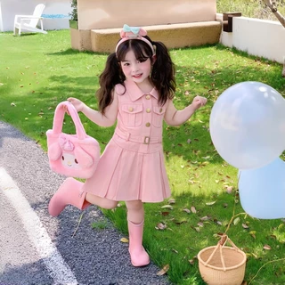 PRINCESS KESLI ชุดเดรสเด็กไม่มีแขน สีชมพู ชุดเด็กผู้หญิง ชุดเด็กเกาหลี เสื้อผ้าเด็ก 2-9ปี
