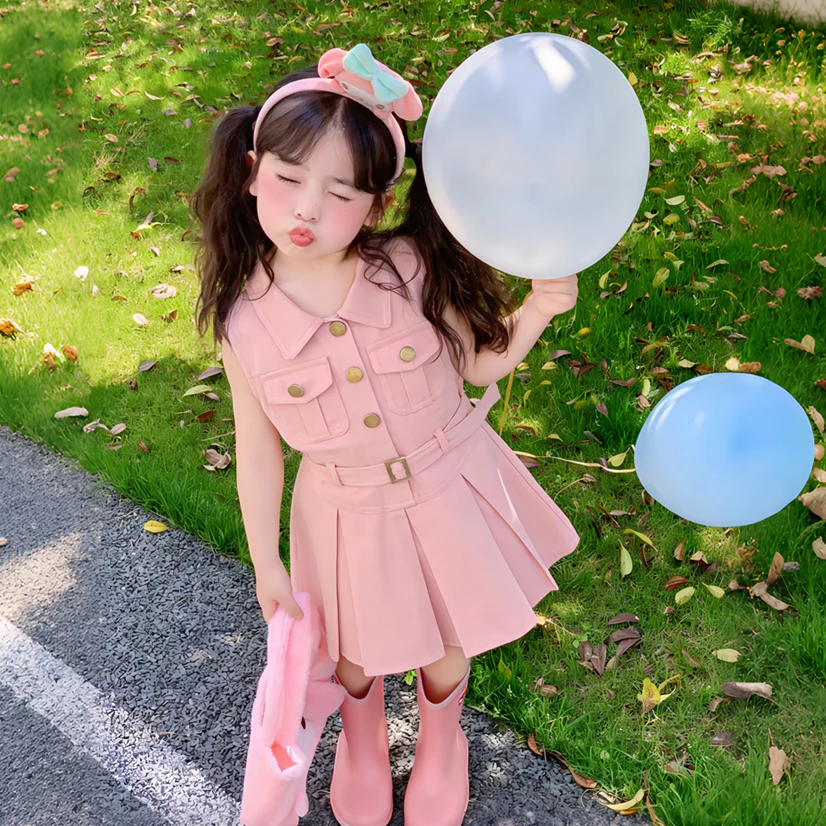 PRINCESS KESLI ชุดเดรสเด็กไม่มีแขน สีชมพู ชุดเด็กผู้หญิง ชุดเด็กเกาหลี เสื้อผ้าเด็ก 2-9ปี
