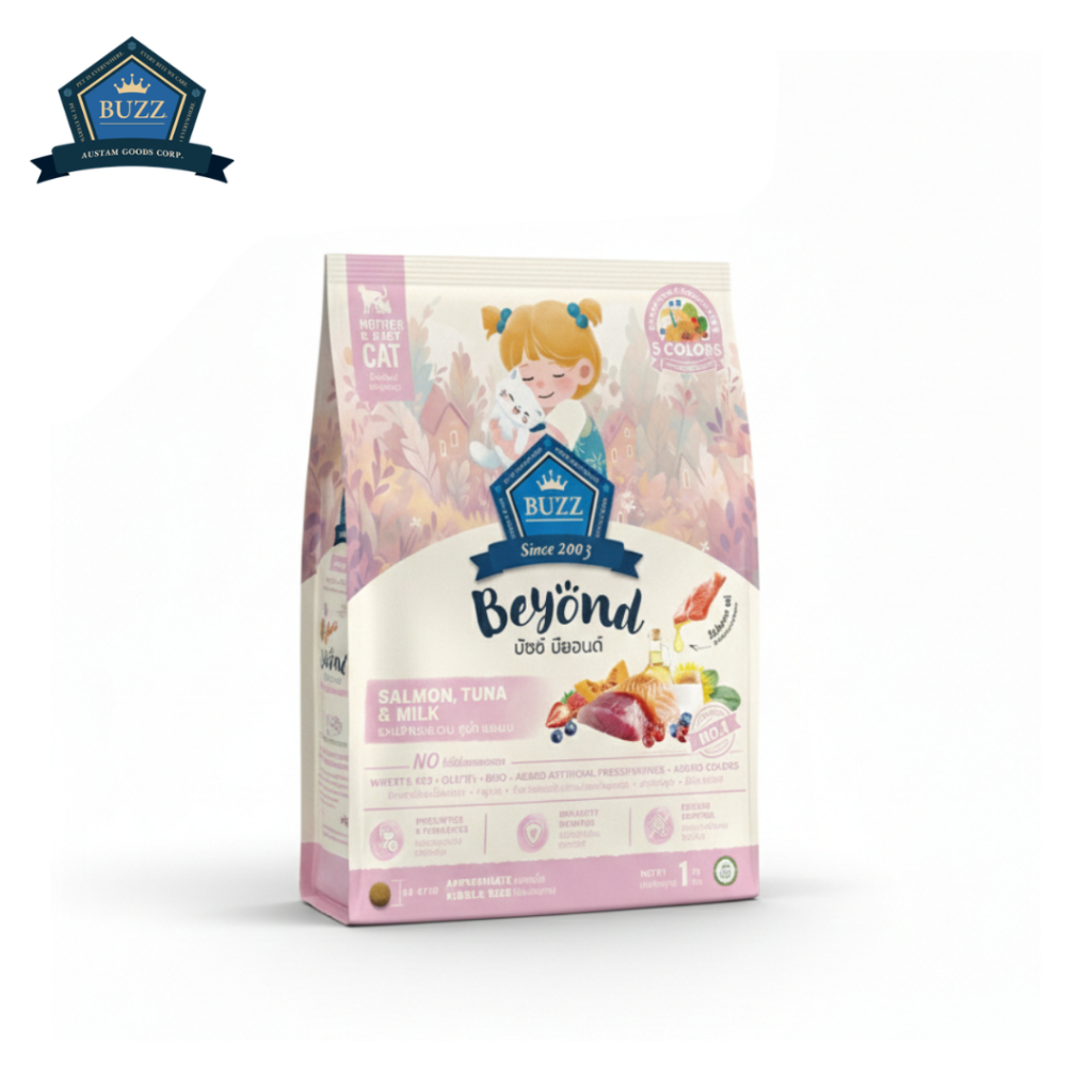 Buzz Beyond อาหารเม็ดแม่แมว&ลูกแมว กลูเตนฟรี แซลมอน ทูน่า นม Petus Kingkaew